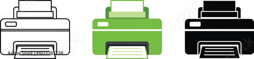 Desktop Printer Icon Set - Outline, Color, and Silhouette Vector