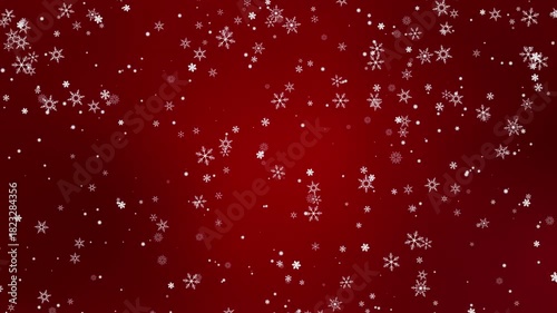 Enchanting Looping Animation of Floating Snowflakes on a Rich Red Background, Perfect for Holiday and Christmas Themes, Creating a Magical Winter Atmosphere