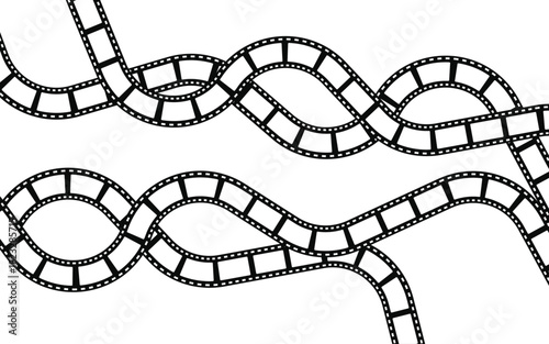 Curved film strip pattern, looping cinema tape path, twisted movie frame design illustration