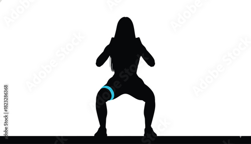 Silhouette of a woman doing squats a fitness exercise isolated on white background