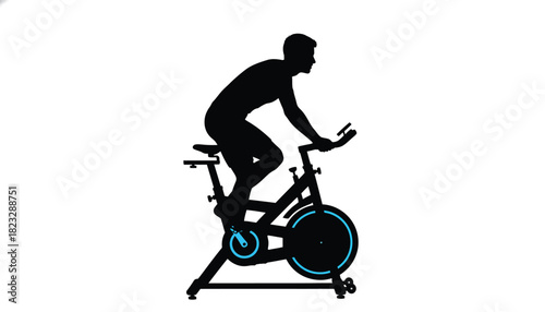 Silhouette of a man riding a stationary bike illustration for fitness and exercise concepts isolated on white background