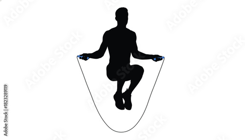 Silhouette of a man jumping rope illustration of fitness activity isolated on white background for exercise and workout concepts