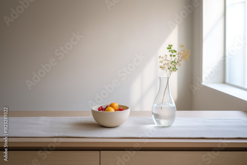 Wallpaper Mural Wooden table with fruit and flower vase by window Torontodigital.ca