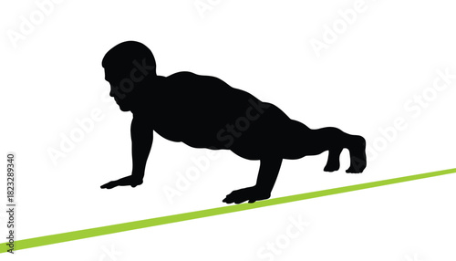 Silhouette of a man doing push-ups illustration of fitness exercise isolated on white background