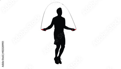 Silhouette of a man jumping rope a fitness exercise isolated on white background for health and wellness concepts