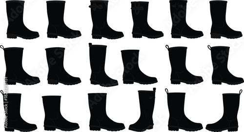 Boot silhouettes collection, fashion footwear vector artwork, stylish shoes illustration, outdoor and casual design elements, trendy leather boots, cad drawing flat vector illustration