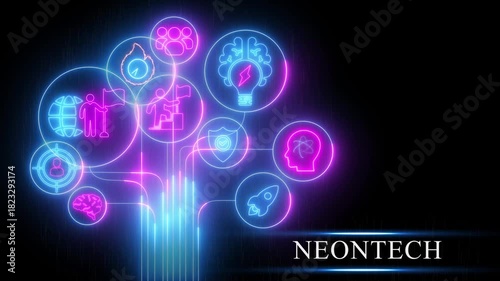 Wallpaper Mural Neon light tree of interconnected technology and innovation concepts on a dark background abstract blue Torontodigital.ca