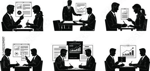 Business meeting discussion, corporate teamwork collaboration, financial report presentation, office communication, professional partnership, project planning session, business negotiation