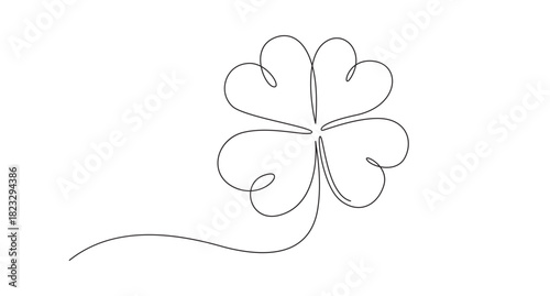 single line art drawing Four Leaf Clover Icon, Four leaf clover continuous line drawing for luck,
