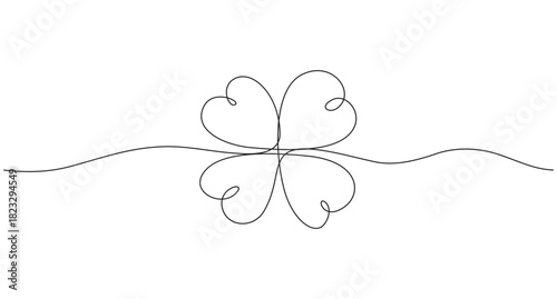 single line art drawing Four Leaf Clover Icon, Four leaf clover continuous line drawing for luck,
