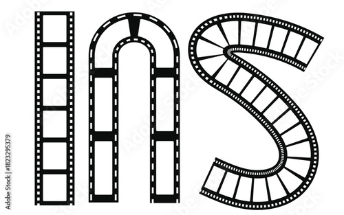 Film strip alphabet letters, creative movie reel typography, cinema tape font design illustration