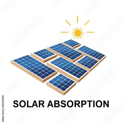 Graphic representation of photovoltaic panels absorbing sunlight, illustrating the concept of renewable solar energy