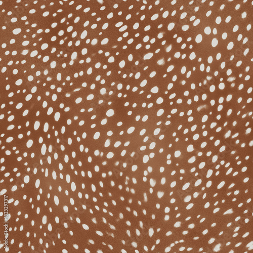 A seamless bambi fur pattern featuring soft brown tones, natural white spots and fawn texture. Ideal for fabric prints, textiles, wallpapers, packaging and surface design.