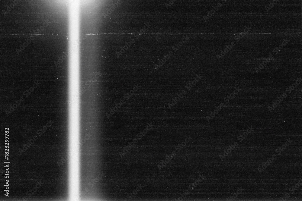 Naklejka premium Old film texture with scratches, noise and glitch shapes. Realistic overlay film texture in black-white, dust and grain.