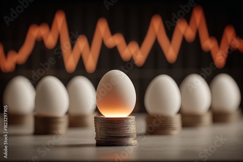 Unstable equilibrium in a creative representation of market fluctuations with eggs and coins