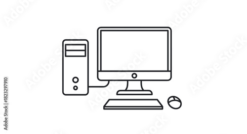Sleek desktop computer setup icon perfect for illustrating technology office work or modern communication systems in minimalist designs, Generative AI.