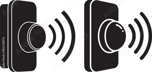 Two speakers emitting sound waves silhouette