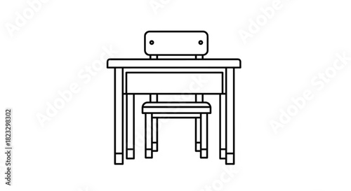 Classic school desk and chair outline for education learning and classroom concepts in back to school designs and teaching resources, Generative AI.