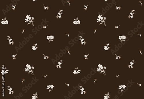 A seamless ditsy floral pattern featuring small scattered flowers and delicate botanical elements. Perfect for textiles, fabrics, wallpapers, stationery and surface pattern design.