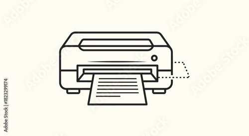 Modern printer printing documents for office or home simple line art for business needs or design projects monochrome for a professional look and feel, Generative AI.
