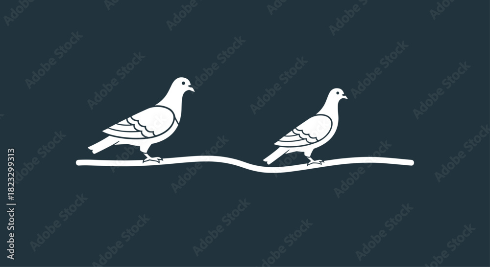 Fototapeta premium Elegant dove birds perched peacefully on a branch evoking serenity and tranquility with a minimalist modern design for branding and artistic projects, Generative AI.