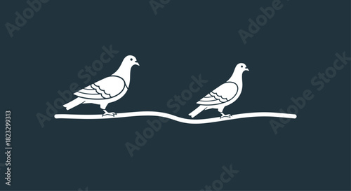 Elegant dove birds perched peacefully on a branch evoking serenity and tranquility with a minimalist modern design for branding and artistic projects, Generative AI.