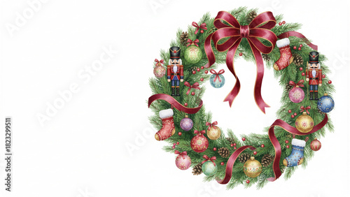 くるみ割り人形のオーナメントを飾ったクリスマスリース