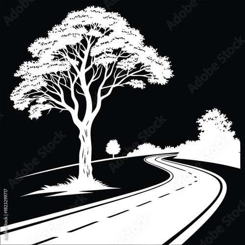 tree roadside silhouette vector