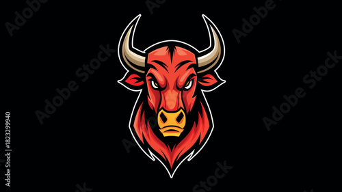 Fierce bull head with red mane and glowing eyes