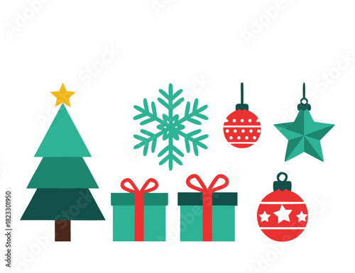Charming Christmas cheer with classic tree, snowflake, gifts, and ornaments for joyful holiday designs that spread warmth and festive spirit easily