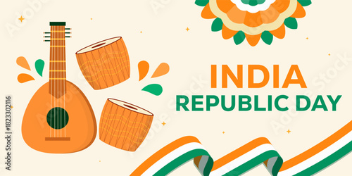 india republic day horizontal banner illustration in flat style