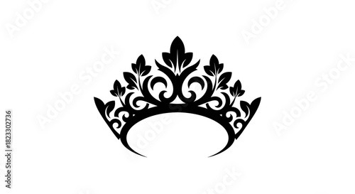 Elegant black crown design featuring stylized leaves and swirls, isolated on a clean white background.