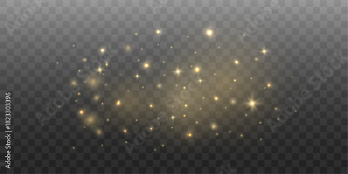 Warm golden glimmers scatter through the transparent space. Small lights flicker softly, creating a calm sparkling field. The bright dust adds a festive atmosphere.