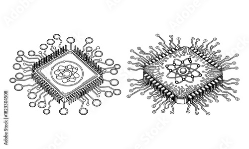 Quantum computing processor chip, scientific technology concept