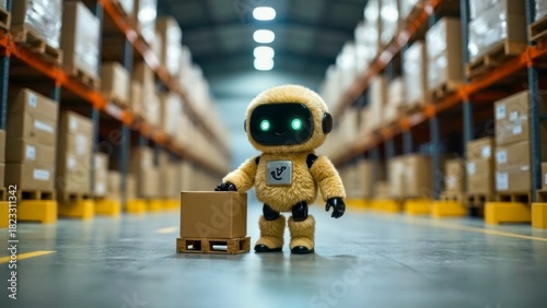 The working screen of the warehouse robot pushing boxes