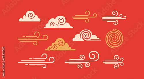 Stylized Clouds and Wind Icons Set.