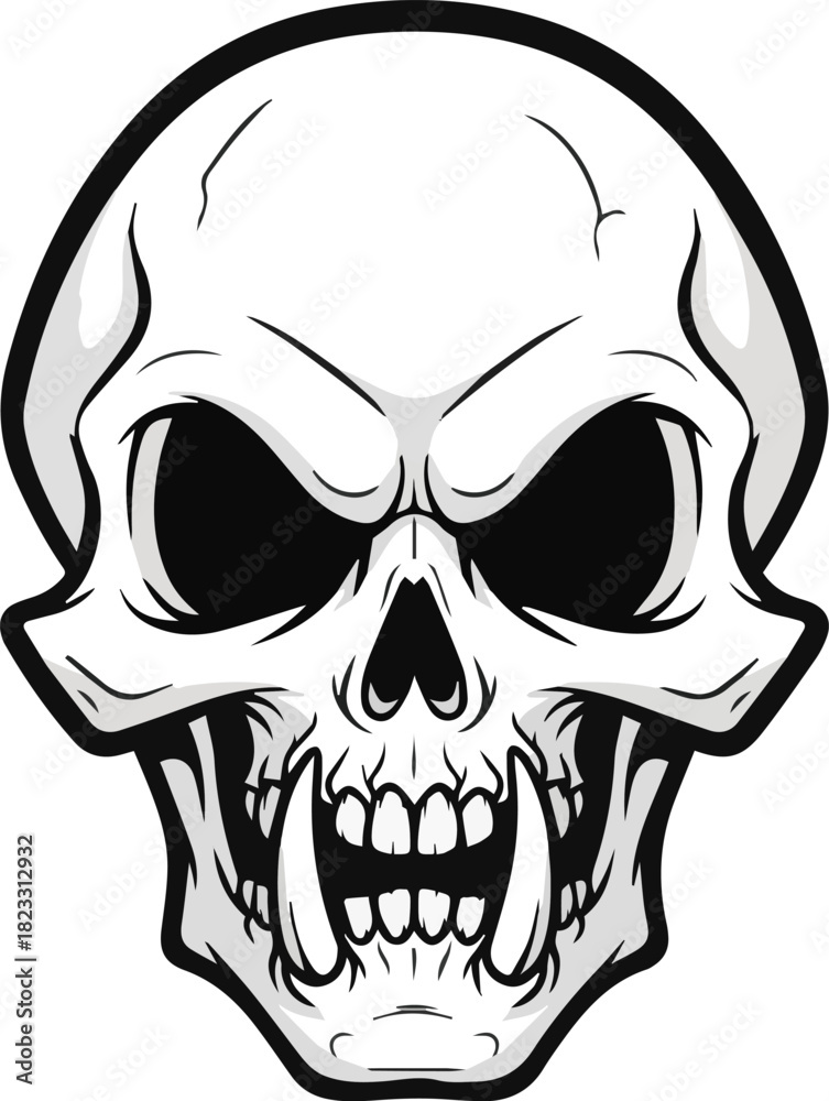Obraz premium Stylized Human Skull Illustration with Fierce Expression and Sharp Teeth