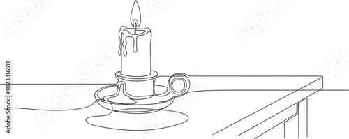 Candle flame light wax candlestick burning fire smoke table line art drawing