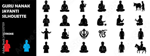 Guru Nanak Jayanti Silhouette Vector – Sikh Religious Festival Celebration Icons