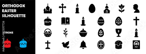 Orthodox Easter Celebration Silhouette Vector – Religious Festival Icon Set