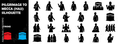 Hajj Pilgrimage to Mecca Silhouette Vector – Kaaba, Islamic Holy Journey, Muslim Unity