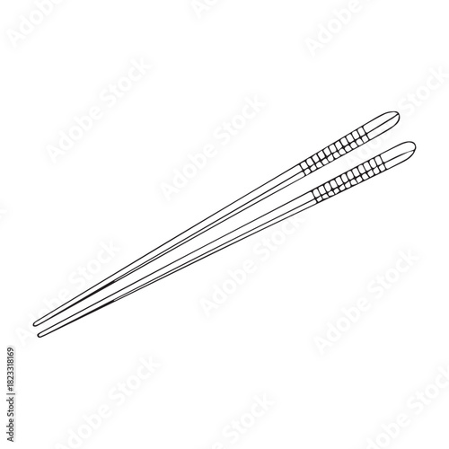 One continuous line illustration of an chopstick, isolated on white background.	