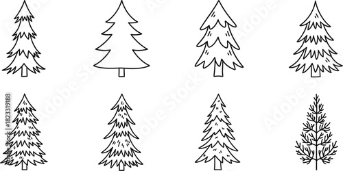 Christmas trees pine trees evergreen holiday winter forest nature outline art