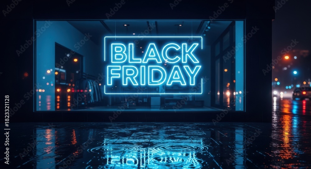 Obraz premium Exciting Black Friday deals glowing neon sign in city