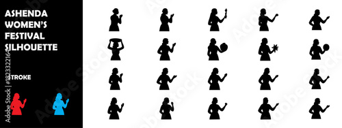 Ashenda Women’s Festival Silhouette Vector – Ethiopian Dance, Cultural Girls Parade Event