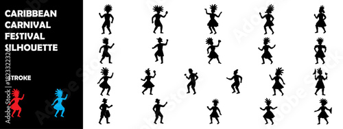 Caribbean Carnival Silhouette Vector – Dance, Music Parade, Feather Costume Festival