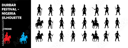 Durbar Festival Nigeria Silhouette Vector – Horse Riders Parade, Hausa Cultural Event Illustration