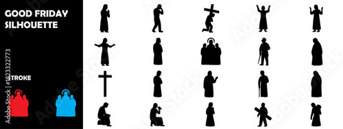 Good Friday Prayer Silhouette Vector – Christian Worship, Cross, Holy Religious Event Art