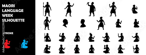 Maori Language Week Celebration Silhouette Vector – Cultural People, Traditional Event, New Zealand Heritage Art