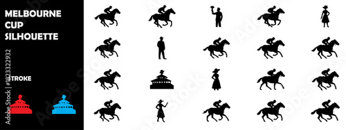 Melbourne Cup Silhouette Icon – Horse Racing Championship Event Vector Art
